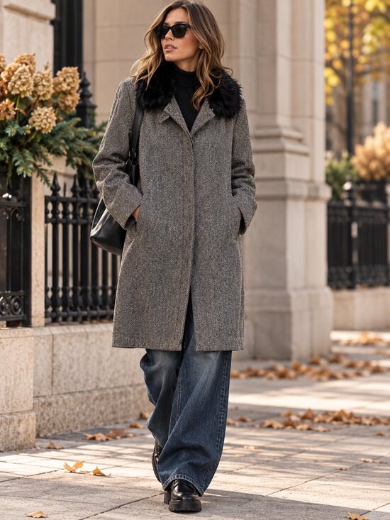 Banana Republic Jackets & Blazers - BR Herringbone Wool Italian Shearling Collar Coat XL Y2K Heritage Old Money EUC